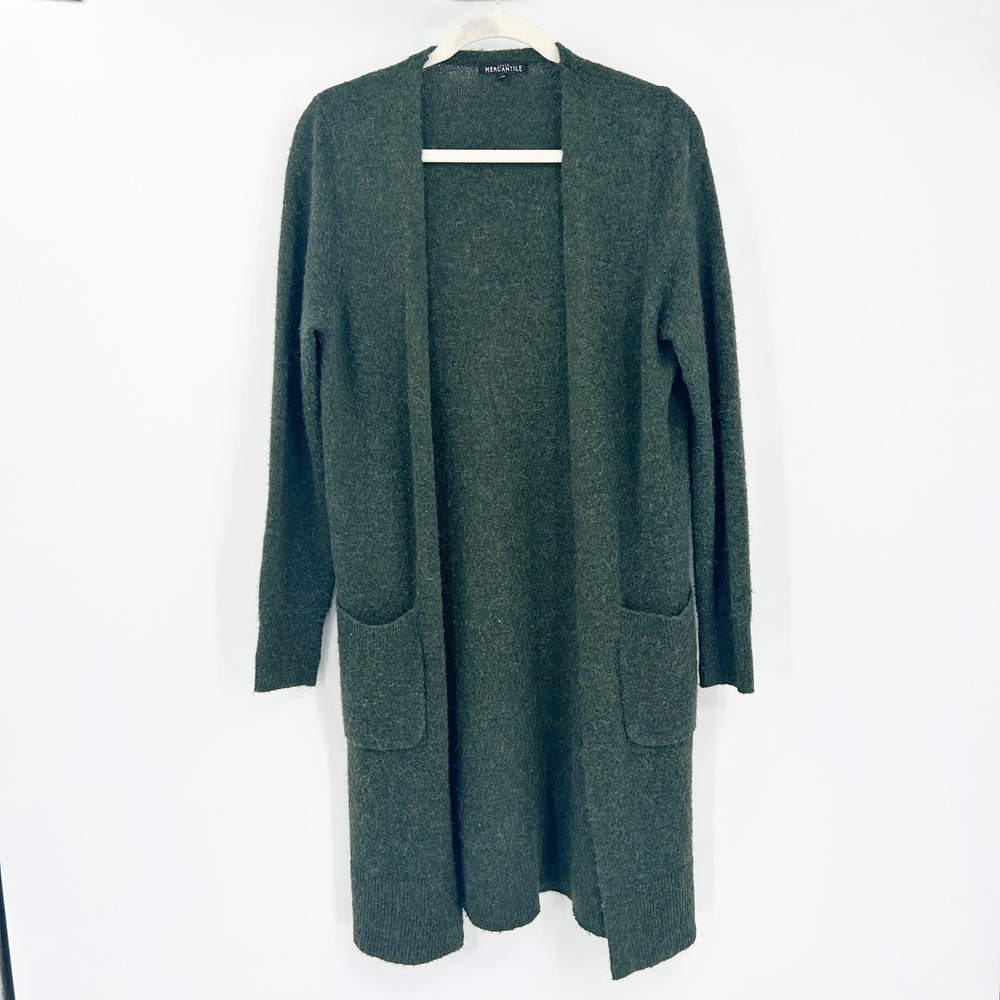 J.Crew Mercantile XS Olive Green Alpaca Blend Long Open Front Cardigan Sweater‎